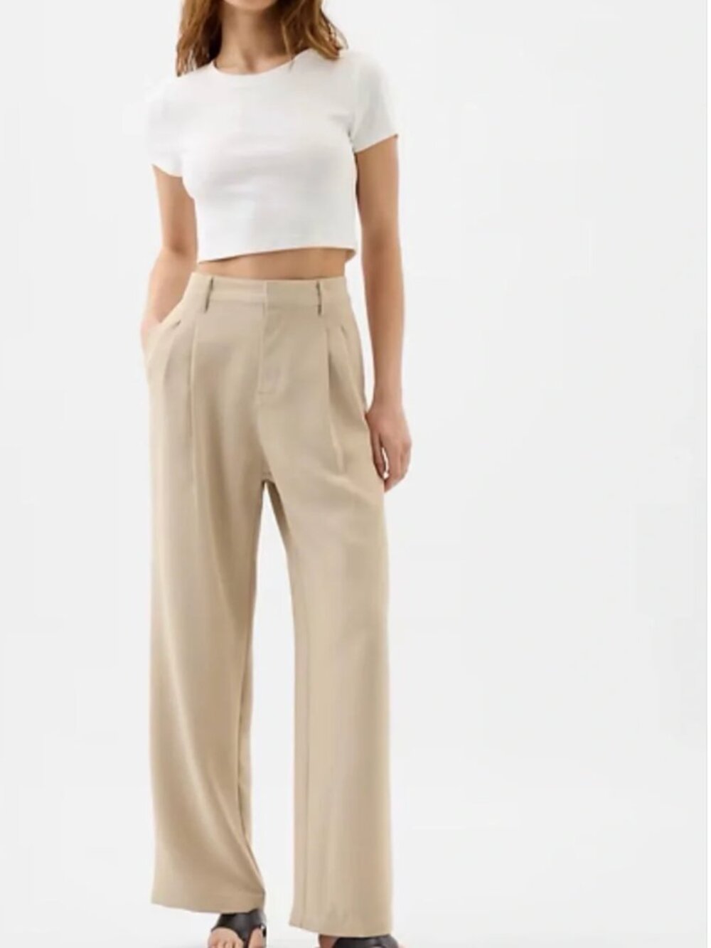 GAP Easy Trouser Wide Leg High Rise Pants Beige Tan Size 6